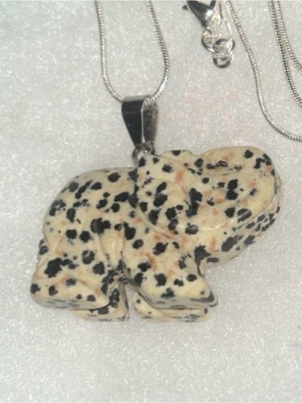 Hippie Boho Dalmatian Jasper Crystal Elephant Sterling Silver 30” Neck… - Picture 8 of 8